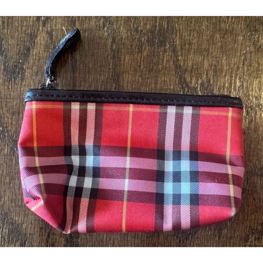 Authentic Burberry Red Check Canvas Coin Purse Zip Pouch Wallet 5"x3"